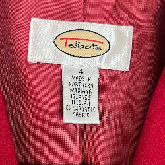 Talbots Red Wool Lined Blazer Jacket 3 Button Flap Pockets Size 4 Office - Picture 5 of 8